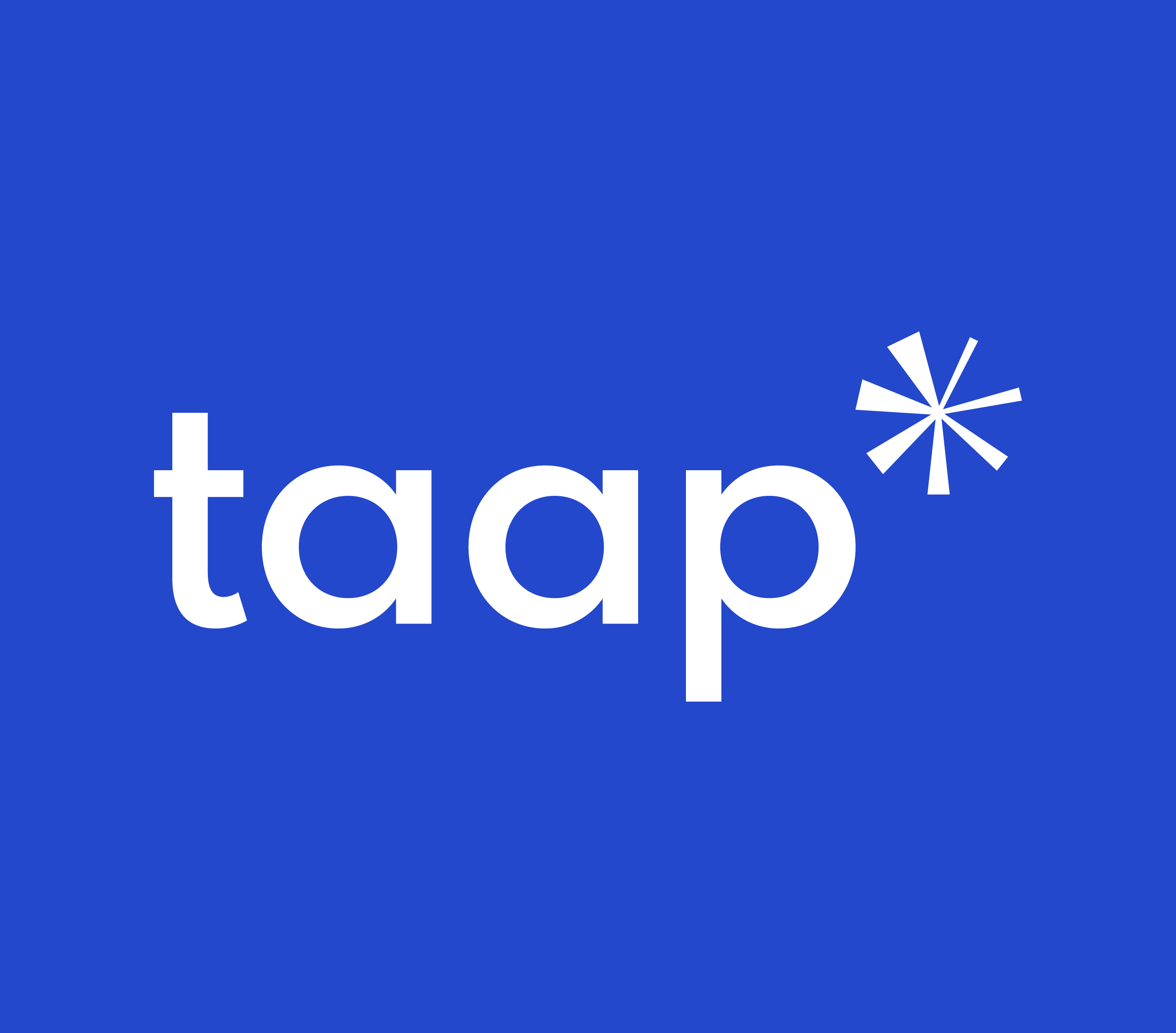 Logo bianco su fondo blu. Nello specifico è rappresentato il logo completo di taap studio: taap*